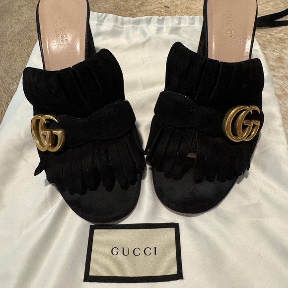 Gucci Black Suede GG Marmont Fringe Slide Sandal - Picture 5 of 5